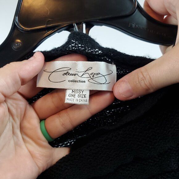 Colleen Lopez Black Knitted Poncho Fringe Bottom Batwing Cape One Size Missy - Picture 4 of 7